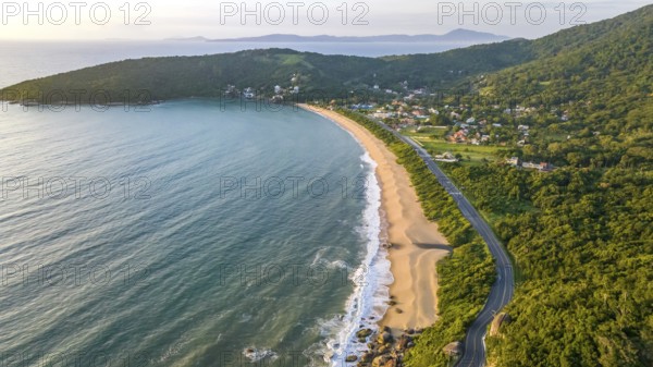 Balneario Camboriu in Santa Catarina. Taquaras Beach and Laranjeiras Beach in Balneario Camboriu. Aerial view in landscape. Brazil