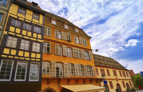Strasbourg downtown street facades in Alsace France