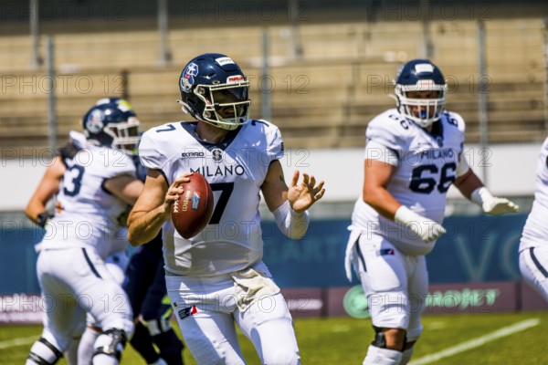 European League of Football, ELF/ Game : Milano Seamen at Stuttgart Surge, on June. 18. 2023, in the Gazi Stadium, Stuttgart, Germany Milano Seamen, QB # 7 Luke Zahradka