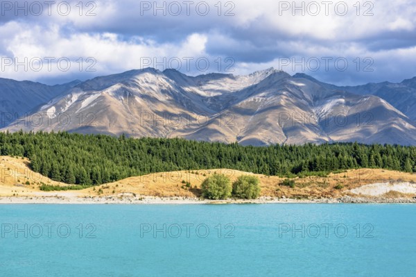 Lake Pukaki with the Southern Alps in the Mackenzie District in the Canterbury region on the South Island of New Zealand