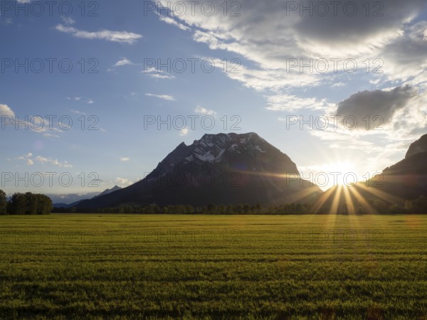 Sunset in the Enns Valley, Grimming mountain range, near Irdning, Enns Valley, Styria, Austria