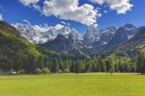 Landscape with beautiful mountains in Triglav national park in Slovenia at spring