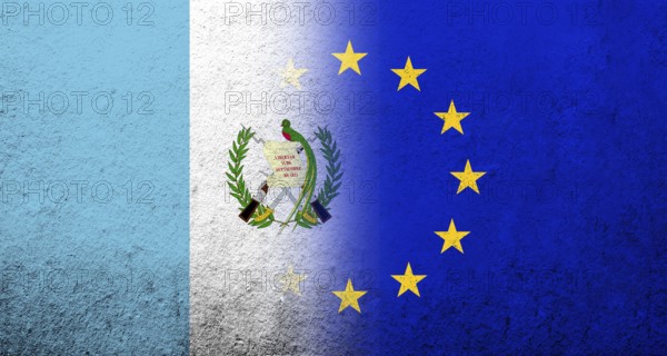 Flag of the European Union with Guatemala National flag. Grunge background
