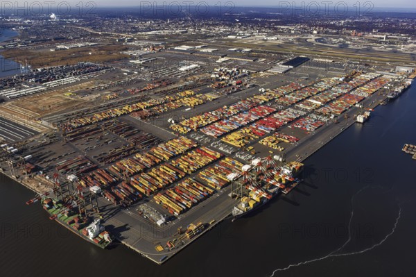 Container Shipping Yard, Port of Elizabeth, Aerial image, Newark, New Jersey, USA