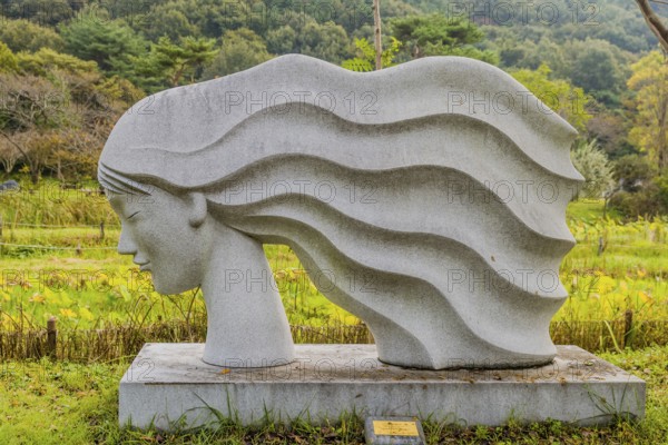 Boryeong, South Korea. October 15, 2024: Sculpture titled Gentle breeze by Lee Tae Geun located within the Gaehwa Art Park