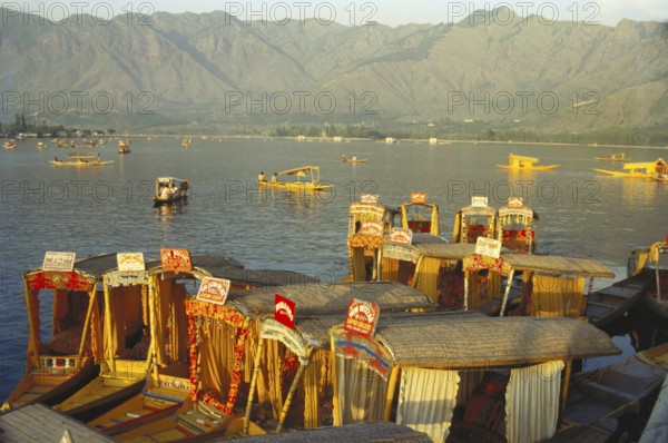 Wooden shikara in dal lake, srinagar, Jammu and Kashmir, India