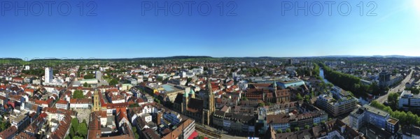 An aerial view of Heilbronn with a view of the historic city centre. Heilbronn, Baden-Württemberg, Germany