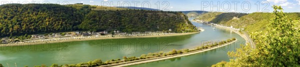 Panorama view to the river rhine from famous lorely in Germany