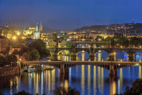 The bridges over the Vltava in Prague by night