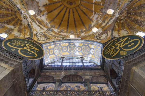 Interior of Hagia Sophia, former Orthodox cathedral and Ottoman imperial mosque, in Istanbul, Turkey