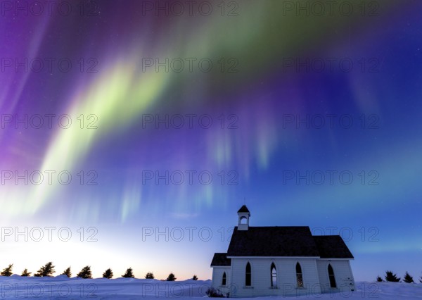 Aurora Northern Lights Saskatchewan Canada Country Church