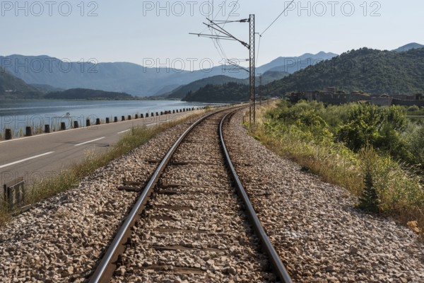 Road and railroad through the Skadar Lake