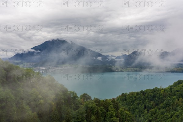 Panoramic view of Lake Thun in Switzerland