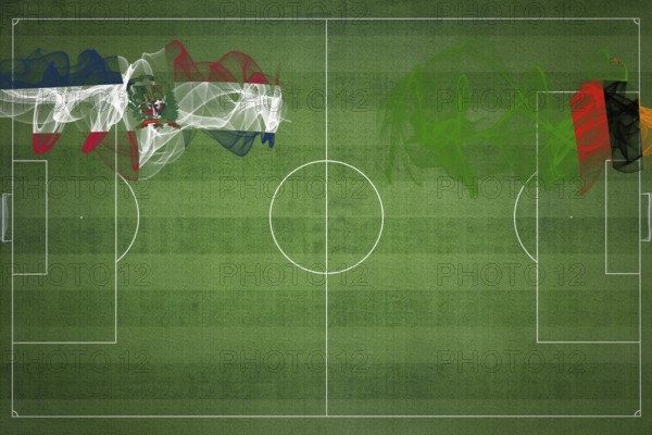 Dominican Republic vs Zambia Soccer Match, national colors, national flags, soccer field, football game, Competition concept, Copy space