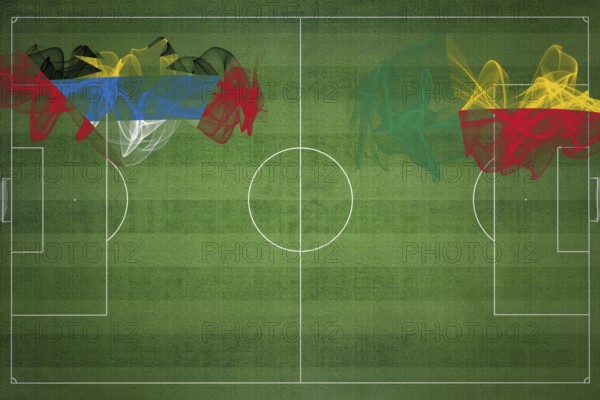 Antigua and Barbuda vs Benin Soccer Match, national colors, national flags, soccer field, football game, Competition concept, Copy space