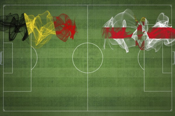 Belgium vs Northern Ireland Soccer Match, national colors, national flags, soccer field, football game, Competition concept, Copy space