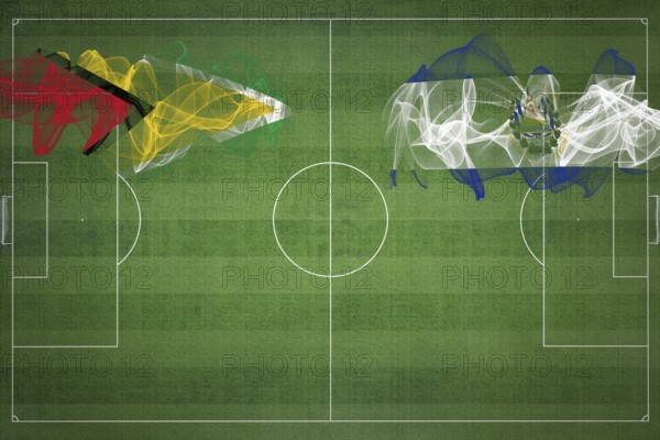 Guyana vs El Salvador Soccer Match, national colors, national flags, soccer field, football game, Competition concept, Copy space