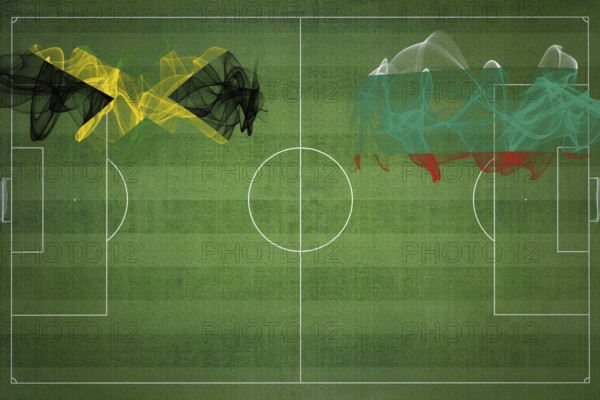 Jamaica vs Bulgaria Soccer Match, national colors, national flags, soccer field, football game, Competition concept, Copy space