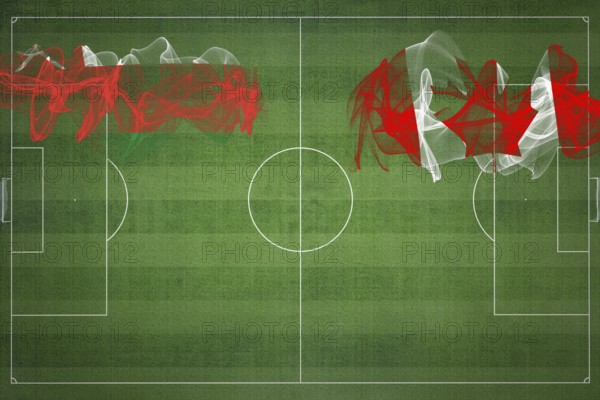 Oman vs Canada Soccer Match, national colors, national flags, soccer field, football game, Competition concept, Copy space