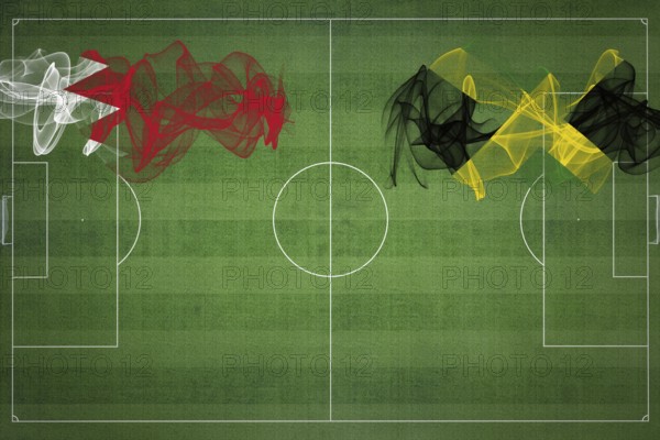 Bahrain vs Jamaica Soccer Match, national colors, national flags, soccer field, football game, Competition concept, Copy space