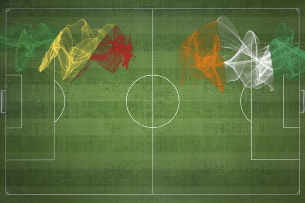 Republic of the Congo vs Ivory Coast Soccer Match, national colors, national flags, soccer field, football game, Competition concept, Copy space