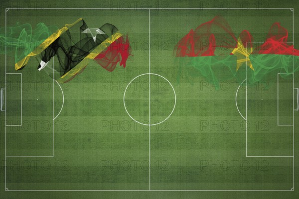Saint Kitts and Nevis vs Burkina Faso Soccer Match, national colors, national flags, soccer field, football game, Competition concept, Copy space