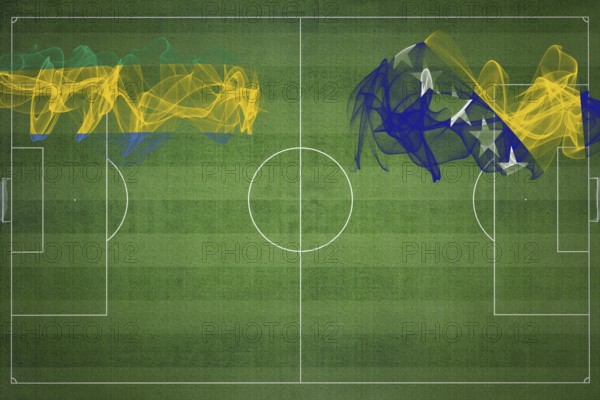 Gabon vs Bosnia and Herzegovina Soccer Match, national colors, national flags, soccer field, football game, Competition concept, Copy space