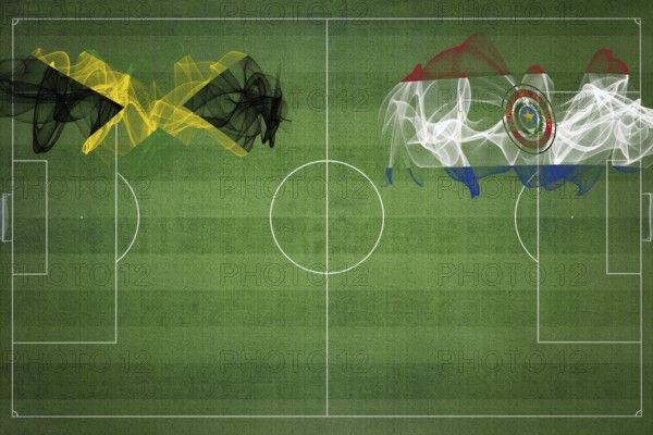 Jamaica vs Paraguay Soccer Match, national colors, national flags, soccer field, football game, Competition concept, Copy space