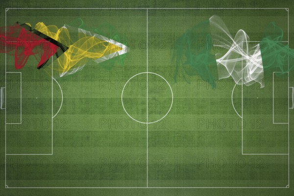 Guyana vs Nigeria Soccer Match, national colors, national flags, soccer field, football game, Competition concept, Copy space