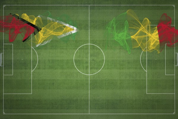 Guyana vs Mali Soccer Match, national colors, national flags, soccer field, football game, Competition concept, Copy space