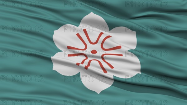 Closeup Saga Japan Prefecture Flag, Waving in the Wind, High Resolution
