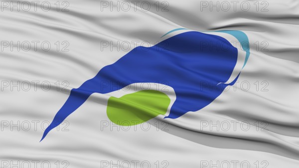 Closeup of Tsu Mie Flag, Capital of Japan Prefecture, Waving in the Wind, High Resolution