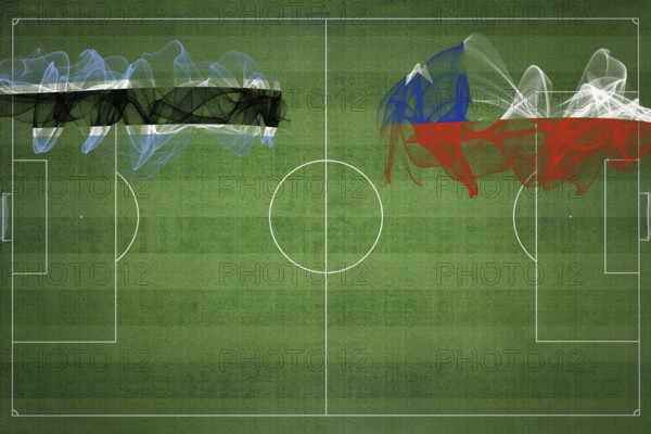 Botswana vs Chile Soccer Match, national colors, national flags, soccer field, football game, Competition concept, Copy space