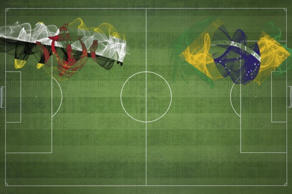 Brunei vs Brazil Soccer Match, national colors, national flags, soccer field, football game, Competition concept, Copy space