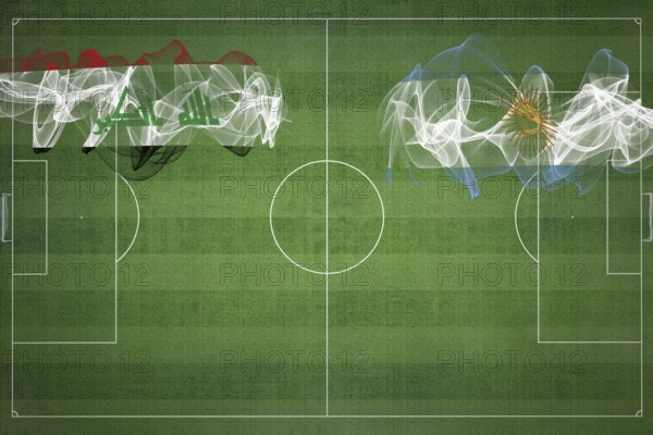 Iraq vs Argentina Soccer Match, national colors, national flags, soccer field, football game, Competition concept, Copy space