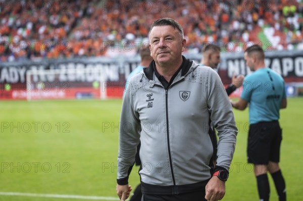 LUBIN, POLAND - AUGUST 31, 2024: Football match Polish PKO Ekstraklasa between KGHM Zaglebie Lubin vs GKS Katowice.Rafal Gorak head coach of GKS.