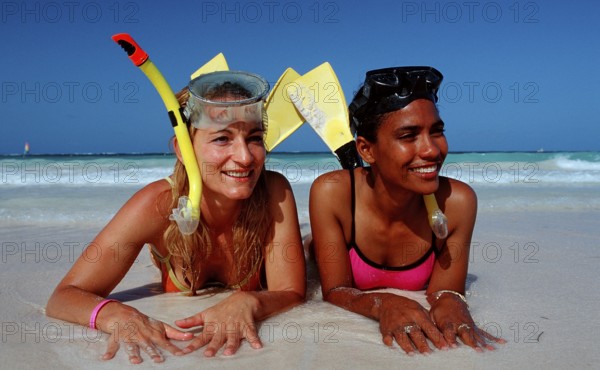 Snorkellers on the beach, Punta Cana, Caribbean, Dominican Republic