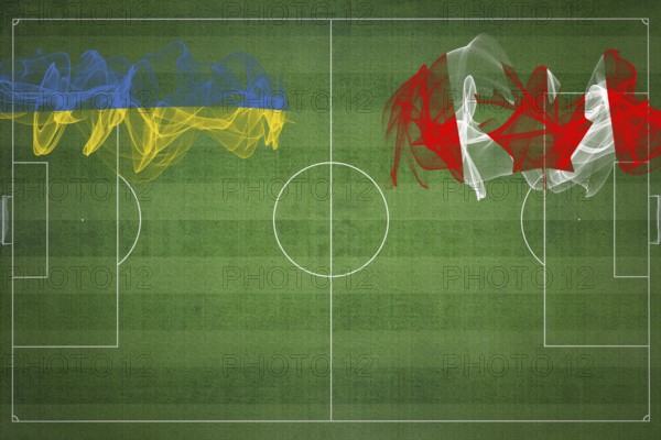 Ukraine vs Canada Soccer Match, national colors, national flags, soccer field, football game, Competition concept, Copy space