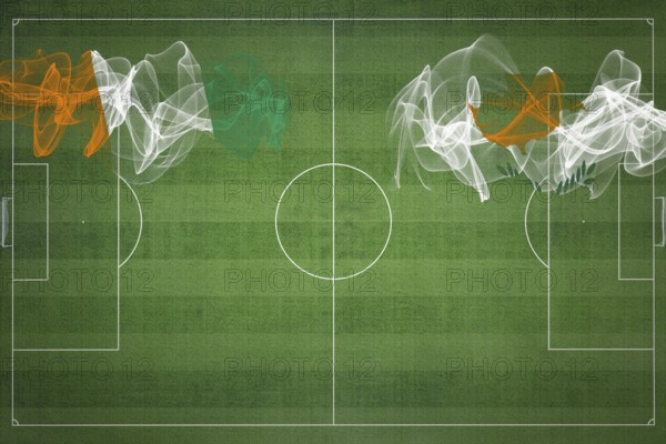 Ivory Coast vs Cyprus Soccer Match, national colors, national flags, soccer field, football game, Competition concept, Copy space