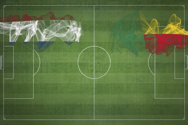 Netherlands vs Benin Soccer Match, national colors, national flags, soccer field, football game, Competition concept, Copy space