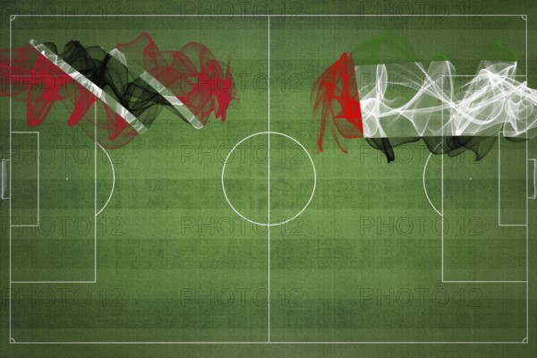 Trinidad and Tobago vs United Arab Emirates Soccer Match, national colors, national flags, soccer field, football game, Competition concept, Copy space