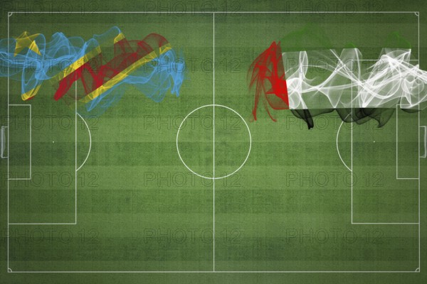 Democratic Republic of Congo vs United Arab Emirates Soccer Match, national colors, national flags, soccer field, football game, Competition concept, Copy space