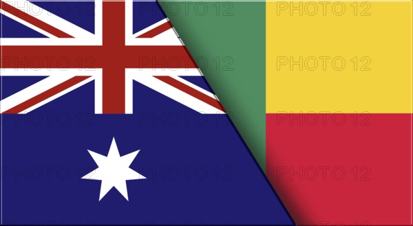 Double Flag of Australia and Benin. Australian and Beninese National flags. 3D illustration. Illustration of Double Flag. National symbol. Two Flags Together