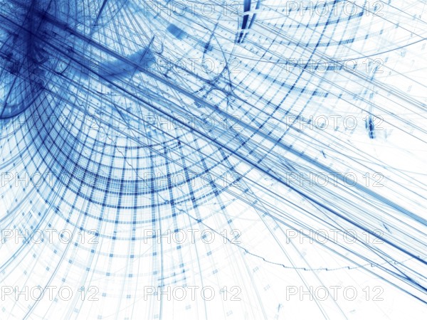 White and blue technology background - curves, grid and straight lines. Abstract computer-generated image - fractal. For banners, flyers, posters