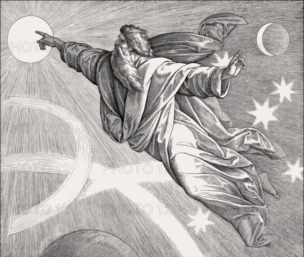 Creation of Heavenly Bodies, Old Testament, by Julius Schnorr von Carolsfeld, 1860