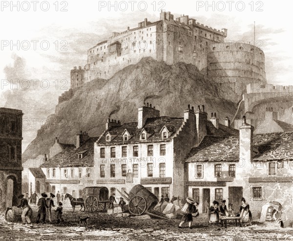 Edinburgh castle, Scotland, 19th century, from Modern Athens by Th. H. Shepherd