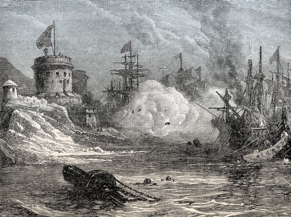 The Battle of Sesimbra Bay, on 3 June 1602, Anglo-Spanish War, From British Battles on Land and Sea, by James Grant