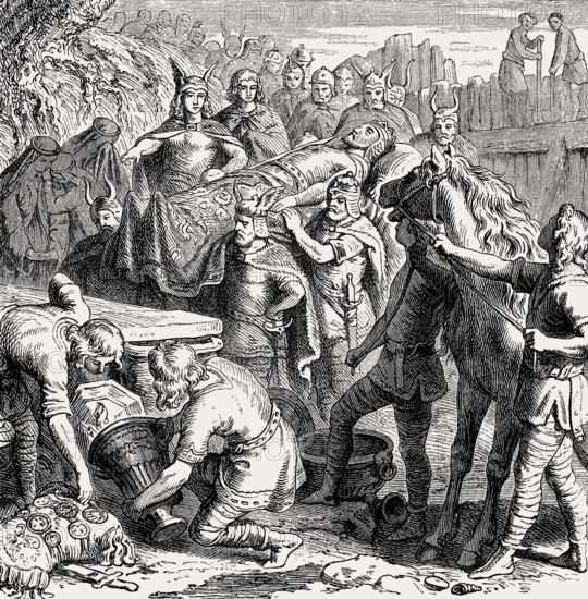 The burial of Alaric I, King of the Visigoths, in the bed of the Busento River, 410 AD
