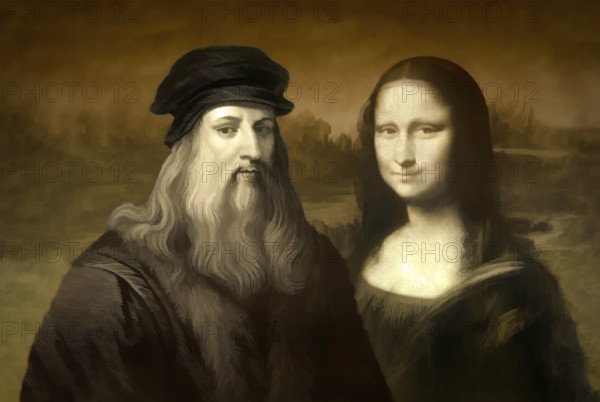 Leonardo da Vinci, 1452 - 1519, Italian painter, sculptor, architect and engineer, the painting la Gioconda, Mona Lisa, digitally edited