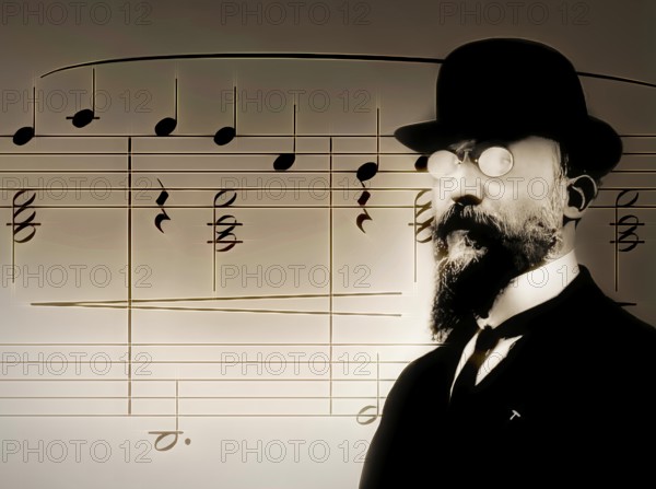 Erik Satie, 1866 – 1925, a French composer and pianist, notesheet for Gymnopédie No. 1, digitally edited, 1909